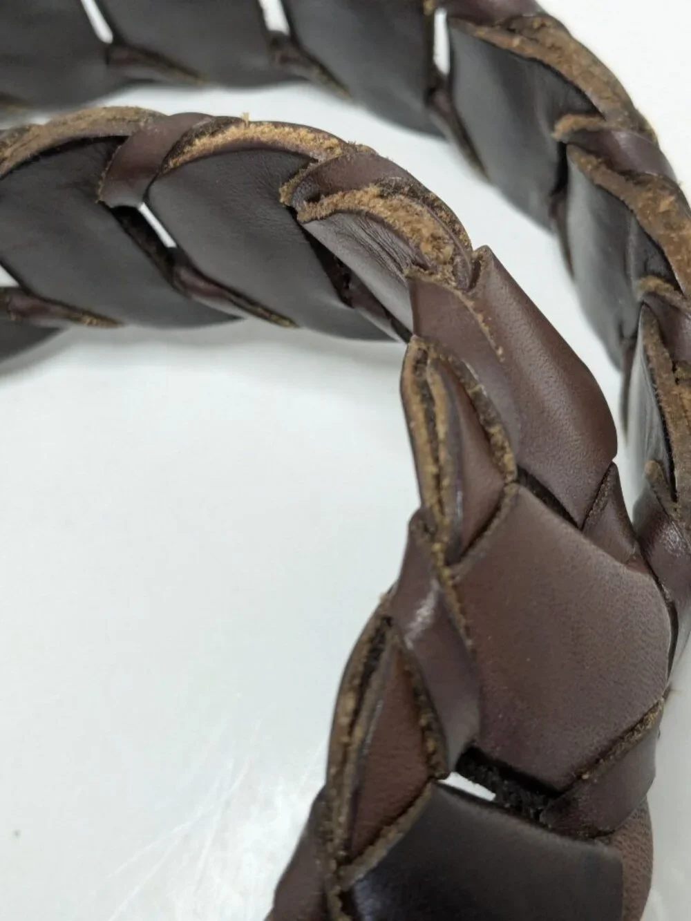 Abercrombie & Fitch Braided Brown Leather Link Belt Mens Size 34 Vintage/Y2K